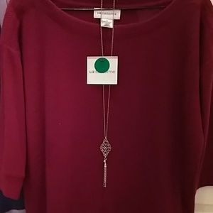 Maroon Liz Claiborne oversize tunic blouse sweater
